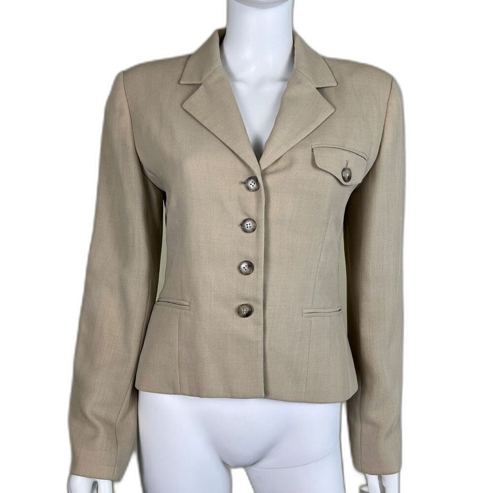 Vintage Burberry Women's Size 8 Beige Wool Short Blazer Jacket USA 70s' FLAWED